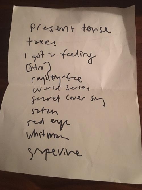 Set List, Recalculating, Pianos, LES, Manhattan, September 11, 2017