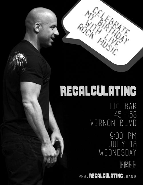 Recalculating Flier, July 18, 2018 LIC Bar Show